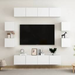 Berkfield Home 8 Piece TV Cabinet Set White Engineered Wood - thumbnail 1