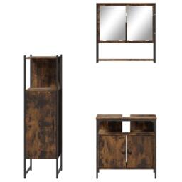Berkfield Home Durable 3 Piece Bathroom Furniture Set Smoked Oak Engineered Wood in Brown - thumbnail 6