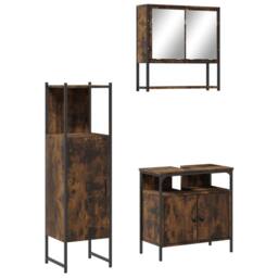 Berkfield Home Durable 3 Piece Bathroom Furniture Set Smoked Oak Engineered Wood in Brown - thumbnail 3
