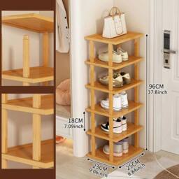 Kelvenix 6-Tier Vertical Bamboo Shoe Rack in Brown - Size: 0.6m2 - thumbnail 2