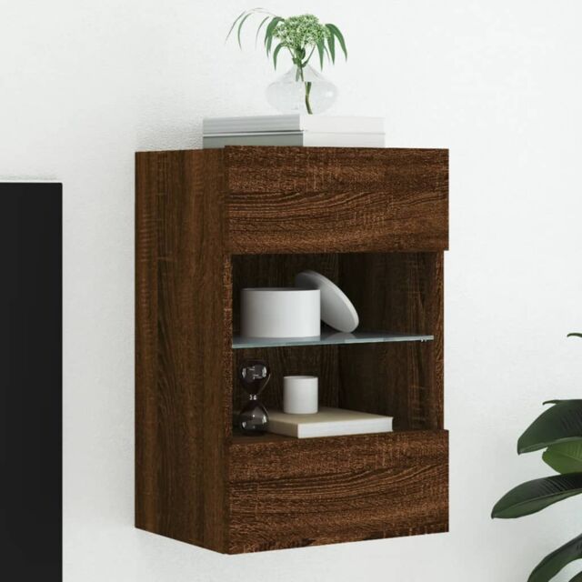 Berkfield Home TV Wall Cabinet with LED Lights Brown Oak 40x30x60.5 cm - image 1