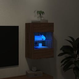 Berkfield Home TV Wall Cabinet with LED Lights Brown Oak 40x30x60.5 cm - thumbnail 4