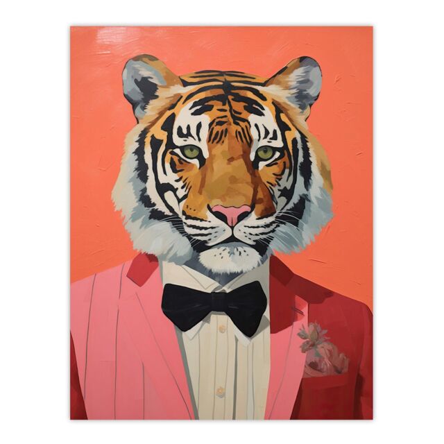 "Wee Blue Coo Wall Art Print Dressed To Kill Tiger Animal Portrait Living Room in Pink - Size: W24"" x H32""" - image 1