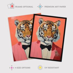 "Wee Blue Coo Wall Art Print Dressed To Kill Tiger Animal Portrait Living Room in Pink - Size: W24"" x H32""" - thumbnail 2