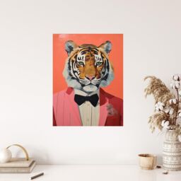 "Wee Blue Coo Wall Art Print Dressed To Kill Tiger Animal Portrait Living Room in Pink - Size: W24"" x H32""" - thumbnail 4