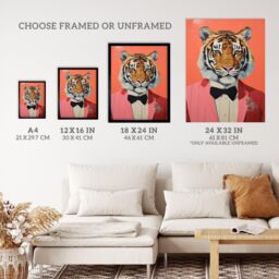 "Wee Blue Coo Wall Art Print Dressed To Kill Tiger Animal Portrait Living Room in Pink - Size: W24"" x H32""" - thumbnail 3
