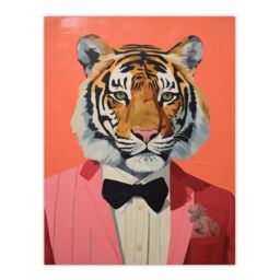 "Wee Blue Coo Wall Art Print Dressed To Kill Tiger Animal Portrait Living Room in Pink - Size: W24"" x H32""" - thumbnail 1