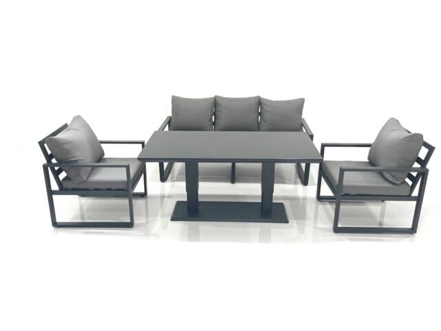 Fimous Outdoor Aluminium Garden Furniture Set with Adjustable Rising Lifting Dining Table 3 Seater Sofa 2 Chair Dark Grey - image 1