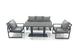 Fimous Outdoor Aluminium Garden Furniture Set with Adjustable Rising Lifting Dining Table 3 Seater Sofa 2 Chair Dark Grey - thumbnail 2