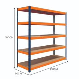 Monstershop S-Rax 5 Shelf Racking - 180cm x 180cm x 60cm in Blue - Size: 180 cm x 180 cm x 60 cm - thumbnail 5