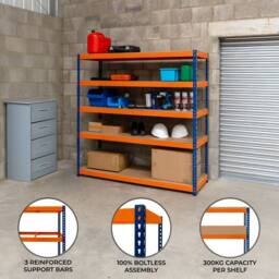 Monstershop S-Rax 5 Shelf Racking - 180cm x 180cm x 60cm in Blue - Size: 180 cm x 180 cm x 60 cm - thumbnail 2