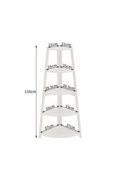 Living and Home 5 Tier Wooden Ladder Corner Bookcase Trapezoidal Fan-Shaped Book Shelf Storage Shelf in White - thumbnail 6