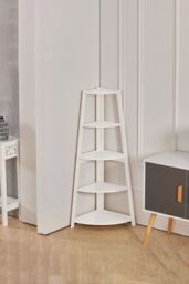 Living and Home 5 Tier Wooden Ladder Corner Bookcase Trapezoidal Fan-Shaped Book Shelf Storage Shelf in White