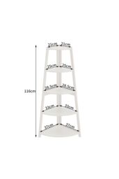 Living and Home 5 Tier Wooden Ladder Corner Bookcase Trapezoidal Fan-Shaped Book Shelf Storage Shelf in White - thumbnail 7