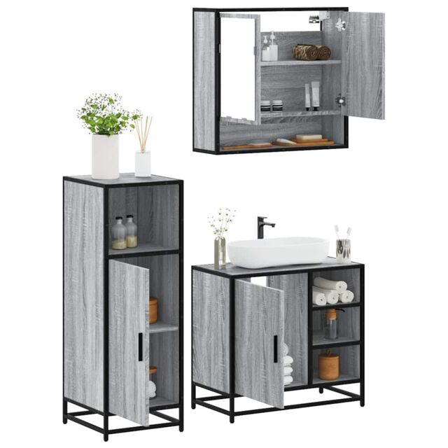 Berkfield Home 3 Piece Bathroom Furniture Set Grey Sonoma Engineered Wood - image 1
