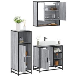 Berkfield Home 3 Piece Bathroom Furniture Set Grey Sonoma Engineered Wood - thumbnail 1