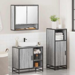 Berkfield Home 3 Piece Bathroom Furniture Set Grey Sonoma Engineered Wood - thumbnail 4