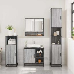 Berkfield Home 3 Piece Bathroom Furniture Set Grey Sonoma Engineered Wood - thumbnail 3