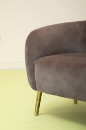 Orsina Luxurious Grey Velvet Round Chair, Velvet Upholstered Mid Century Armchair, Metal Legs Comfortable Armchair - thumbnail 2