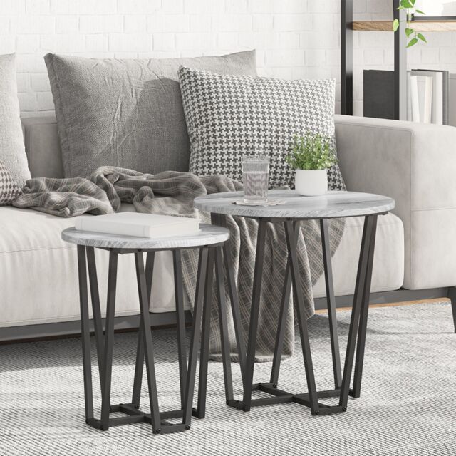 Berkfield Home Side Table 2 pcs Gray Sonoma Engineered Wood & Metal in Grey - image 1