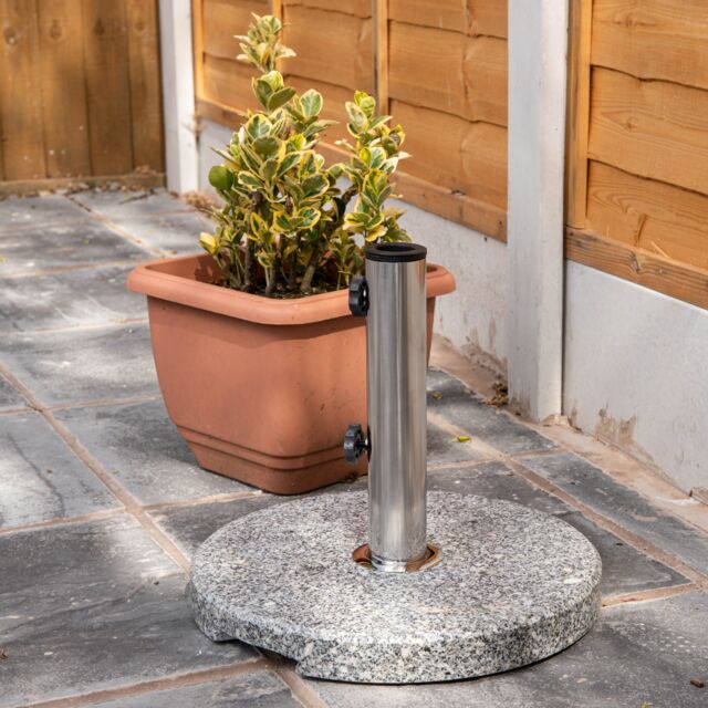 Samuel Alexander 15kg Round Granite Garden Parasol / Umbrella Base Weight Stainless Steel Pole in Grey - image 1