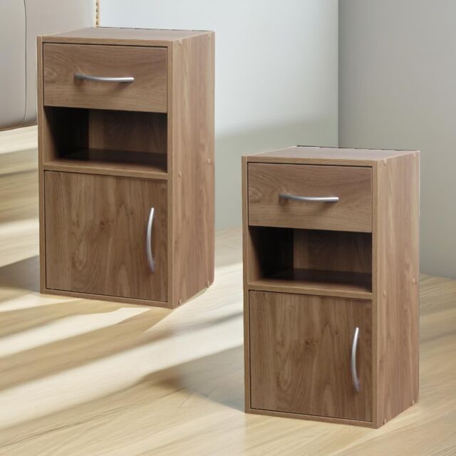 Pirlo Plush 2PC Wooden Bedside Nightstand Oak Bedroom Furniture in Brown - image 1