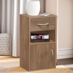 Pirlo Plush 2PC Wooden Bedside Nightstand Oak Bedroom Furniture in Brown - thumbnail 3