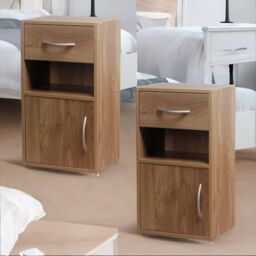 Pirlo Plush 2PC Wooden Bedside Nightstand Oak Bedroom Furniture in Brown - thumbnail 2