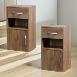 Pirlo Plush 2PC Wooden Bedside Nightstand Oak Bedroom Furniture in Brown - thumbnail 1