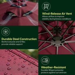 Keplin Double Garden Parasol with Base & Cover (4.5x2.7m), Polyester Canopy in Dark Red - thumbnail 5