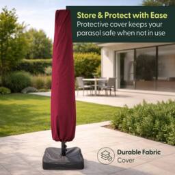 Keplin Double Garden Parasol with Base & Cover (4.5x2.7m), Polyester Canopy in Dark Red - thumbnail 9