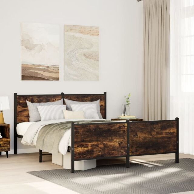 Berkfield Home Metal Bed Frame without Mattress Smoked Oak 140x200 cm in Brown - image 1