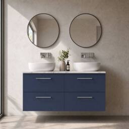 Balterley Level 1200mm Wall Hung 4 Drawer Unit & Laminate Worktop, Midnight Blue - thumbnail 6