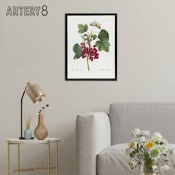 "Artery8 Redcurrant Berries & Butterfly Redoute Framed Canvas Wall Art in White - Size: W12"" x H16""" - thumbnail 3
