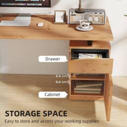 HOMCOM Computer Desk, Writing Table with Cabinet & Drawer, Natural - thumbnail 5