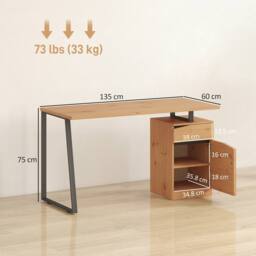 HOMCOM Computer Desk, Writing Table with Cabinet & Drawer, Natural - thumbnail 3