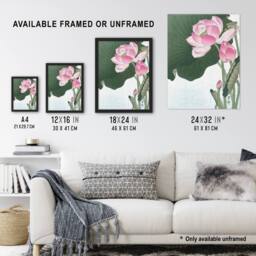 Artery8 Blooming Lotus Flowers Vintage Japan Framed Wall Art Print Ohara Koson in Green - Size: A4 - thumbnail 3