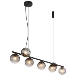 Netlighting Dallerta Bar Pendant Ceiling Light Matt Black Smoke Glass Shade 7x G9