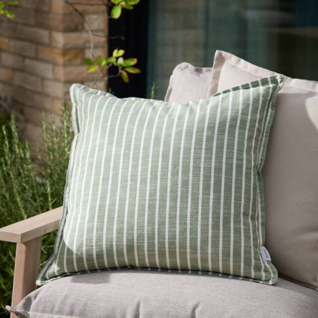 Yard Hessle Stripe 100% Cotton Outdoor Cushion in Green - Size: 45 cm x 45 cm