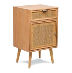 Nordlys Scandinavian Wooden Bedside Table with Rattan Drawer in Brown