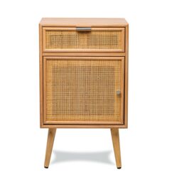 Nordlys Scandinavian Wooden Bedside Table with Rattan Drawer in Brown - thumbnail 4