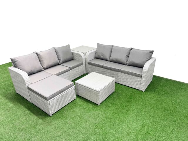 Fimous Outdoor Garden Furniture Sets 7 Seater Wicker Rattan Furniture Sofa Sets w/ Square Coffee Table high Back Lounge Sofa Big Footstool Side Table - image 1