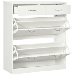 HOMCOM Shoe Storage Cabinet with 2 Flip Drawers 2 Slide Out Drawers in White - thumbnail 2