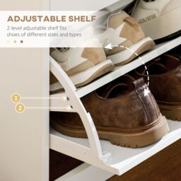 HOMCOM Shoe Storage Cabinet with 2 Flip Drawers 2 Slide Out Drawers in White - thumbnail 5