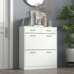 HOMCOM Shoe Storage Cabinet with 2 Flip Drawers 2 Slide Out Drawers in White - thumbnail 1