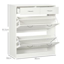 HOMCOM Shoe Storage Cabinet with 2 Flip Drawers 2 Slide Out Drawers in White - thumbnail 3