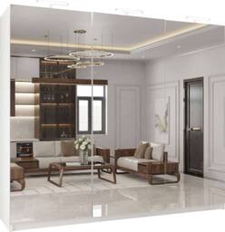 MN Furniture Full Mirror 250cm Sliding Doors Wardrobe with LED Lighting in White - thumbnail 2