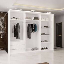 MN Furniture Full Mirror 250cm Sliding Doors Wardrobe with LED Lighting in White - thumbnail 4