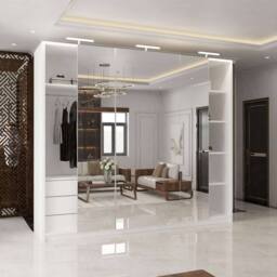 MN Furniture Full Mirror 250cm Sliding Doors Wardrobe with LED Lighting in White - thumbnail 3