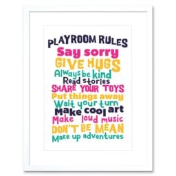"Artery8 Wall Art Print Kids Playroom Rules Fun Colourful Framed in White - Size: W7"" x H9""" - thumbnail 1